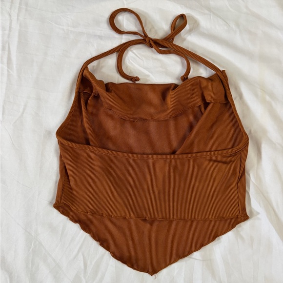SHEIN Rust Ribbed Halter Top - Picture 3 of 5